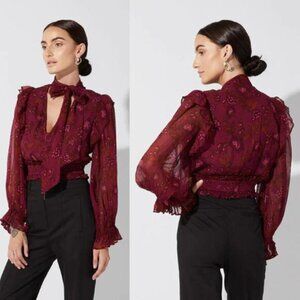 NEW Cleobella Long Sleeve Chiffon Olivia Blouse Botanical Floral Red Size: Small